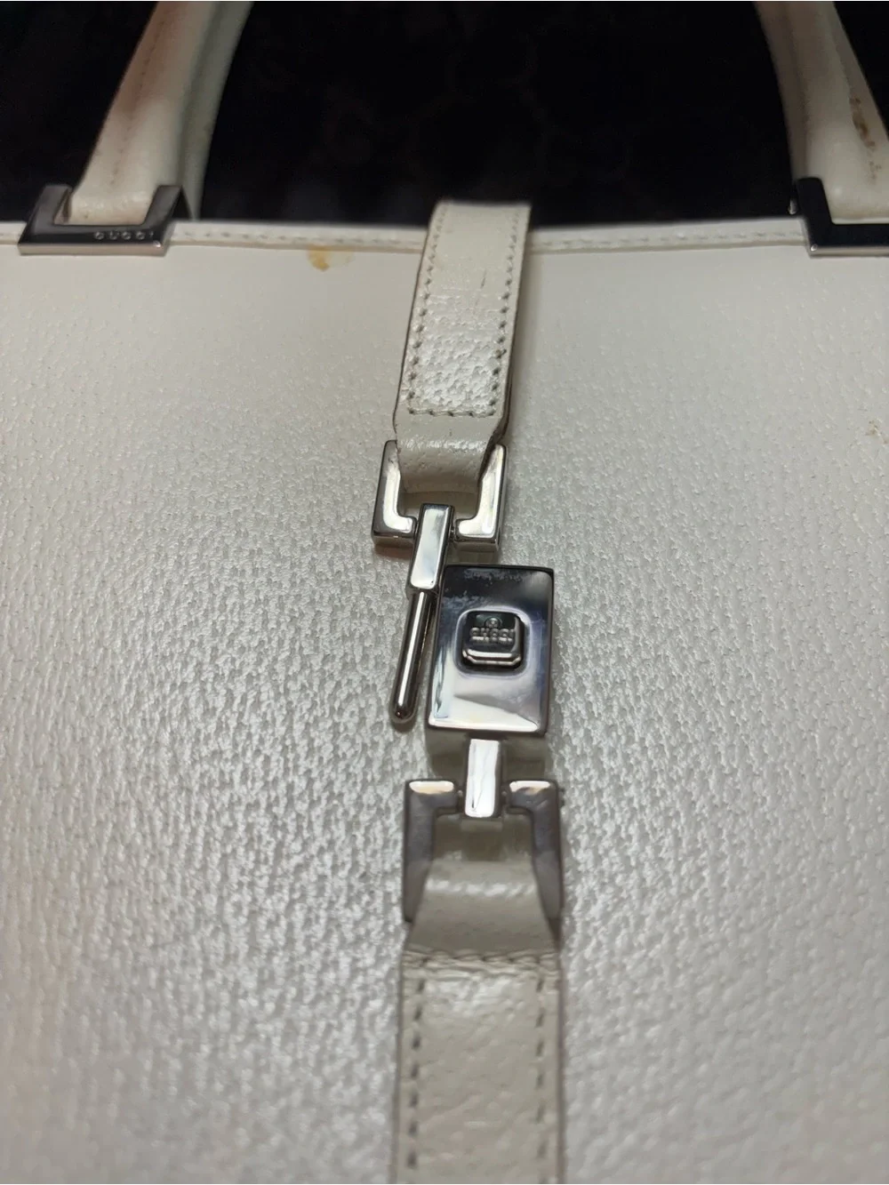 ARCHIVAL Rare Vintage Gucci Tom Ford Off-White Pebbled Leather Jackie Tote Bag